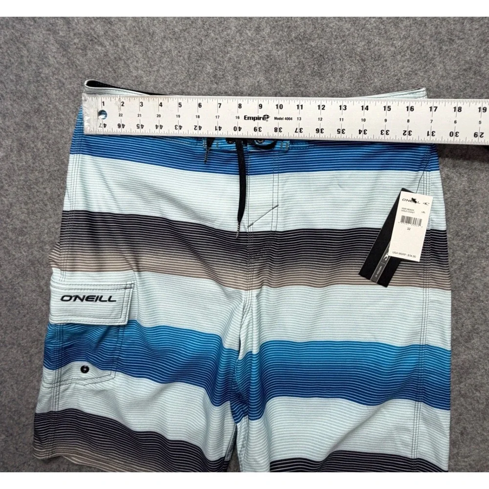 ONeill Hyperfreak Mens Board Shorts Blue Grey Striped Swim Trunks Size 32
